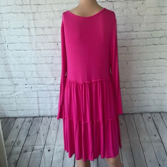 Jolie Hot Pink long sleeve ruffled dress size S - Picture 6 of 8